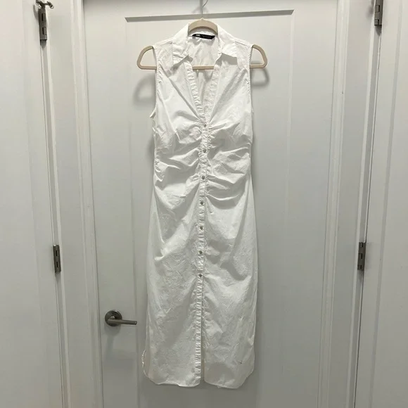 Zara white cutout midi shirt dress - M - Picture 3 of 6